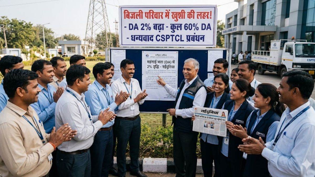 छत्तीसगढ़ में बिजली कर्मियों को बड़ी राहत, DA बढ़ाकर 60 प्रतिशत किया; मई की सैलरी से मिलेगी एरियर की रकम