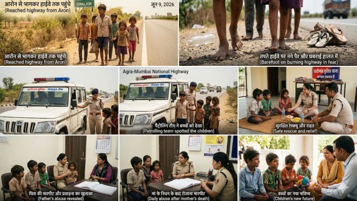 ग्वालियर में शराबी पिता के जुल्म से सहमे 5 मासूम भाई-बहन घर छोड़ भागे, हाईवे पर नंगे पैर भटकते हुए पुलिस ने किया रेस्क्यू
