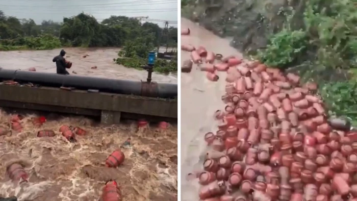 पातालगंगा नदी में तैरते दिखे हजारों गैस सिलेंडर, हर कोई देखकर हुआ हैरान! Video Viral
