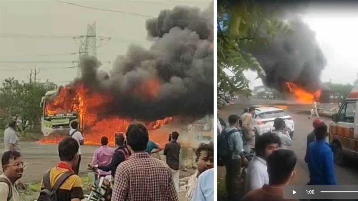 रीवा से इंदौर जा रही बस में लगी आग, टायर फटने से हुआ हादसा, समय रहते सभी यात्रियों को बचाया गया