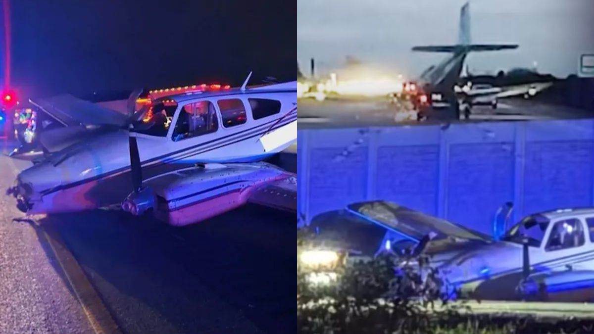 चलती गाड़ियों के बीच प्लेन की क्रैश लैंडिंग, अमेरिका का VIDEO हुआ वायरल