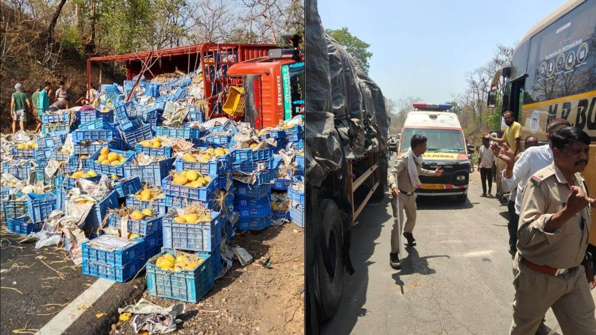 'आम' ने लगाया 'जाम': ट्रक पलटने से हाईवे पर लगी वाहनों की कतार, एम्बुलेंस से लेकर बाराती तक बेहाल