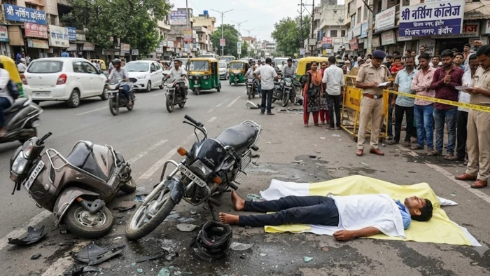 इंदौर में स्कूटर से भिड़ी नर्सिंग के छात्र की बाइक, सीने में हैंडल लगने से मौके पर मौत