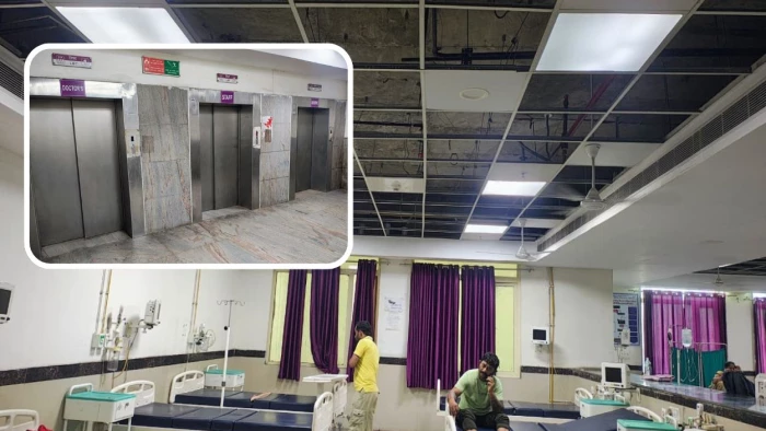 ग्वालियर के सुपर स्पेशियलिटी अस्पताल में बदहाली: महंगी फीस के बाद भी लिफ्ट बंद और गिर रही फाल्स सीलिंग