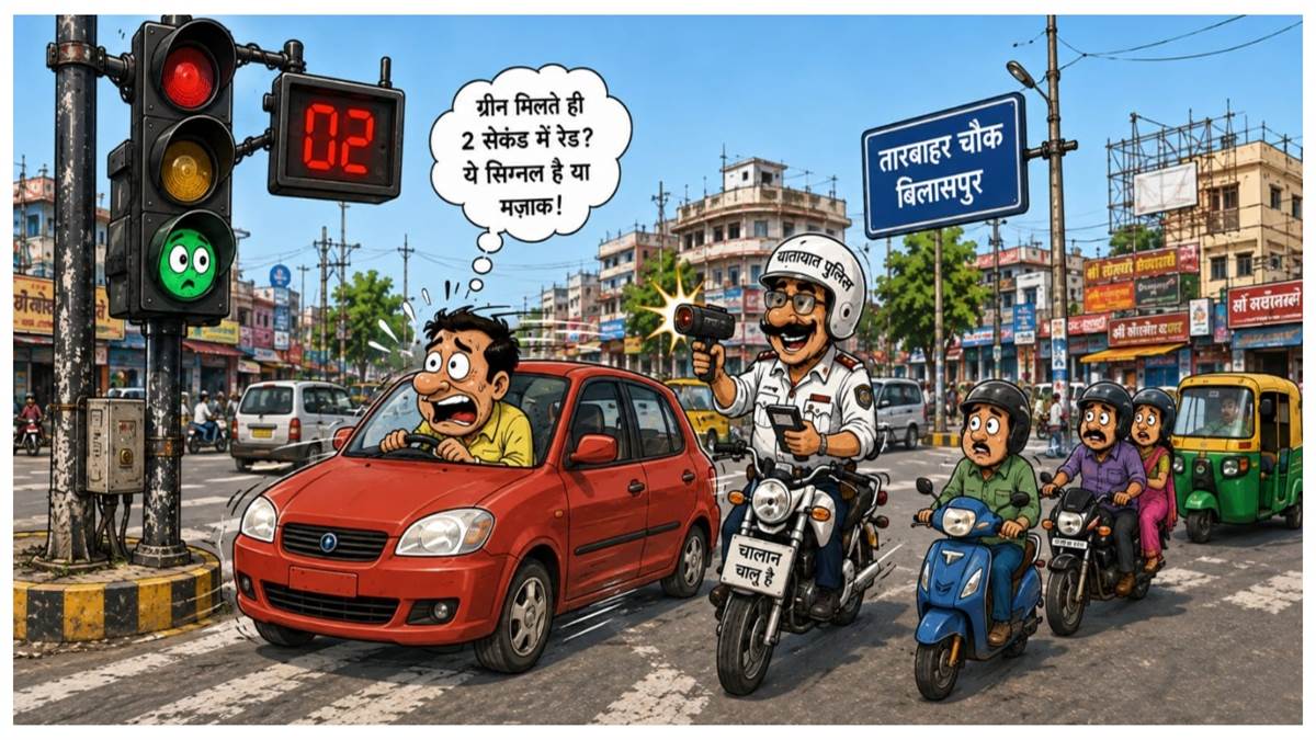 बिलासपुर तारबाहर चौक: ट्रैफिक सिग्नल का ग्रीन भी भरोसे लायक नहीं, सड़क सुरक्षा के नाम पर कट रहे चालान