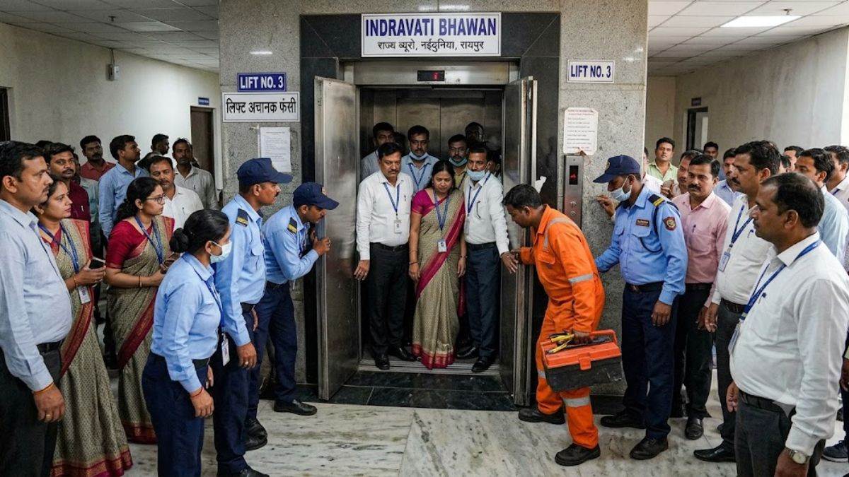 नवा रायपुर के इंद्रावती भवन की लिफ्ट में मचा हड़कंप, तेज झटके के बाद बीच रास्ते अचानक रुकी; 30 मिनट तक फंसे अधिकारी-कर्मचारी