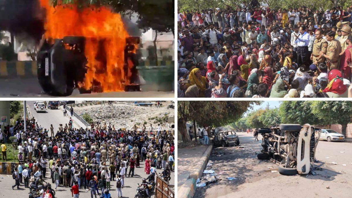वेतन बढ़ाने की मांग पर नोएडा में बवाल: पुलिस की जीप सहित 5 वाहन फूंके; आगजनी और पत्थरबाजी से हाई अलर्ट पर दिल्ली पुलिस