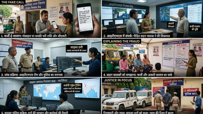 सावधान! ग्वालियर में साइबर ठगों का 'फर्जी ई-चालान' वाला जाल: जीएसटी और लीगल फीस के नाम पर डराकर लूट रहे पैसे