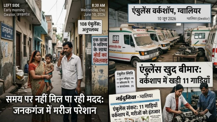 ग्वालियर में खुद 'बीमार' हुई 108 आपातकालीन सेवा: जिले की हर चौथी एंबुलेंस ठप, वर्कशॉप में खड़ी हैं 11 गाड़ियां