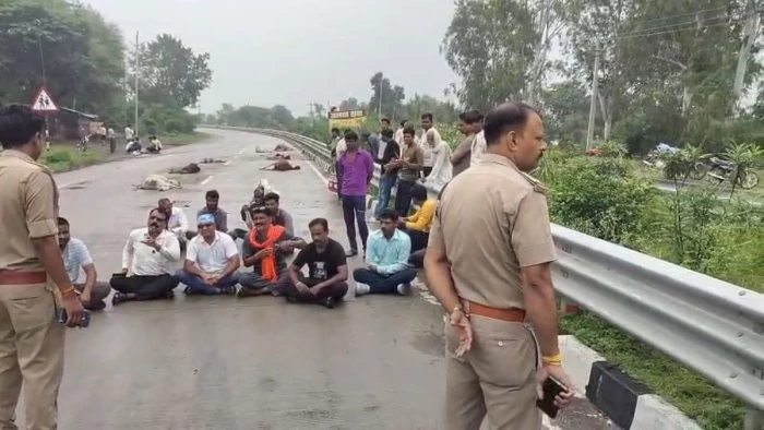 नरसिंहपुर में NH-45 पर अज्ञात वाहन ने 13 गोवंशों को रौंदा: 10 की मौत, 3 की हालत गंभीर