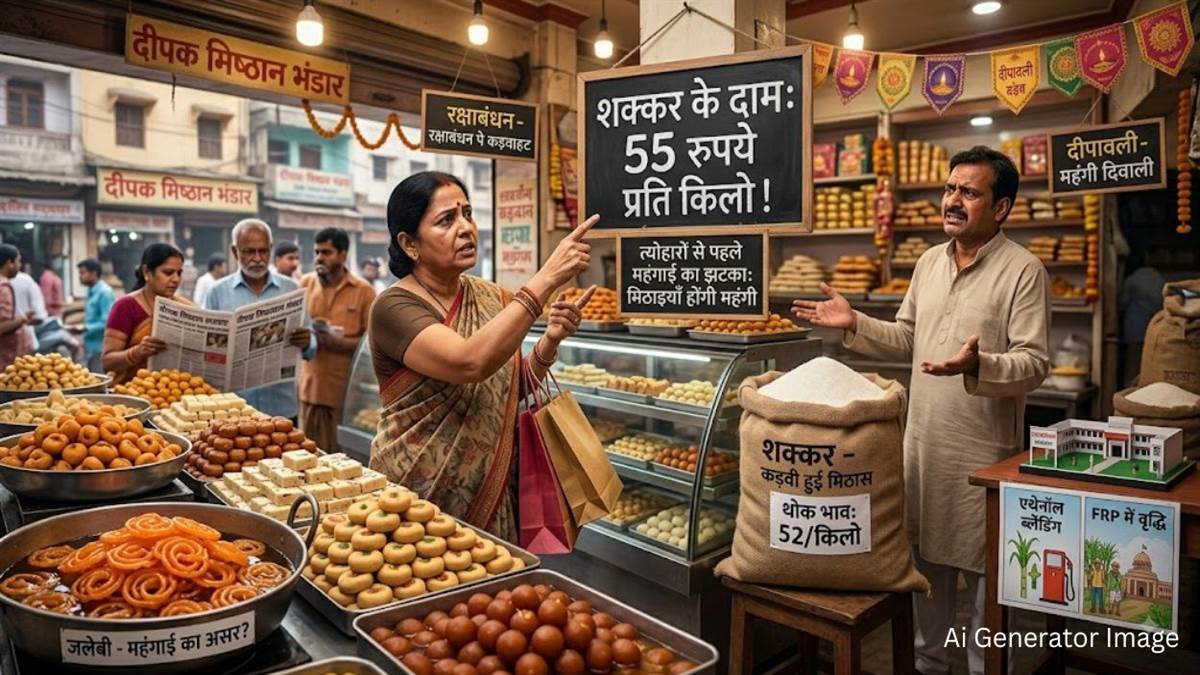 त्योहारों से पहले महंगाई का झटका: 55 रुपये प्रति किलो पहुंची शक्कर, एथेनाल ब्लेंडिंग और FRP वृद्धि से महंगी होगी मिठाई