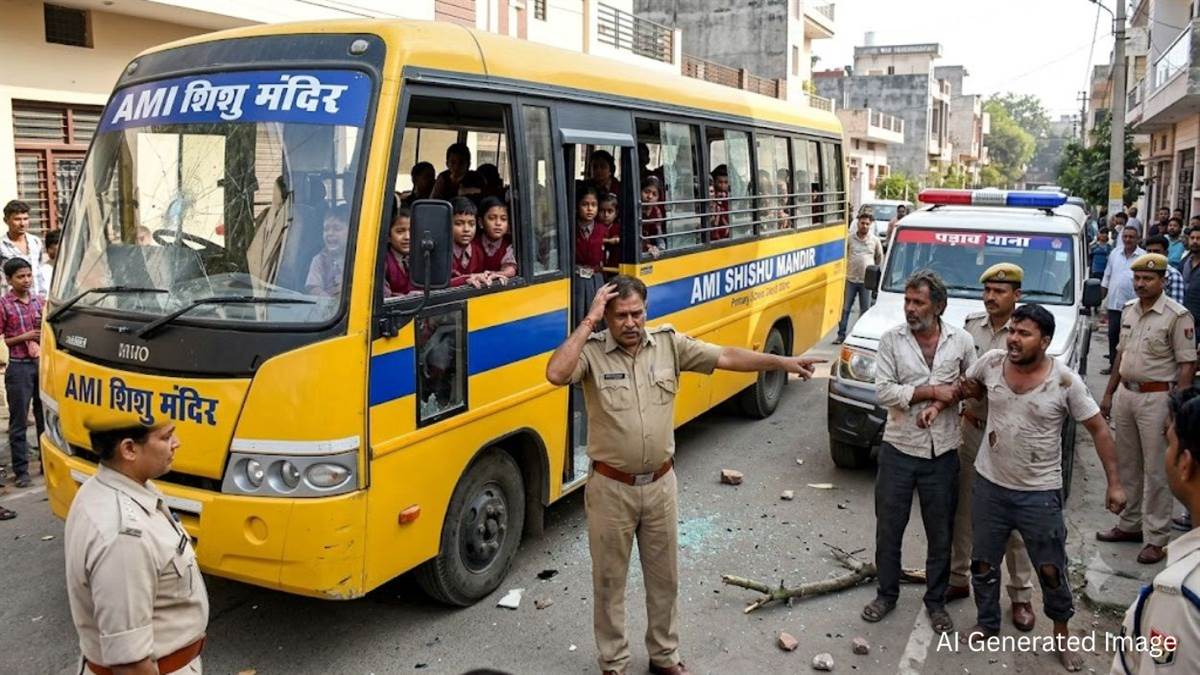 ग्वालियर में AMI शिशु मंदिर की बस पर पिता-पुत्र ने किया पथराव, हार्न बजाने पर ड्राइवर को पीटा; अंदर थे बच्चे