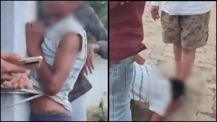 सीधी में हैवानियत... चोरी के शक में नाबालिग को पिलर से बांधकर पीटा, पैर पकड़कर गिड़गिड़ाता रहा बच्चा, वीडियो वायरल