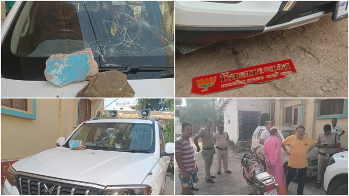 पन्ना में भाजपा जिला अध्यक्ष की गाड़ी पर पत्थर फेंककर कांच फोड़े, कमल का निशान भी तोड़ा