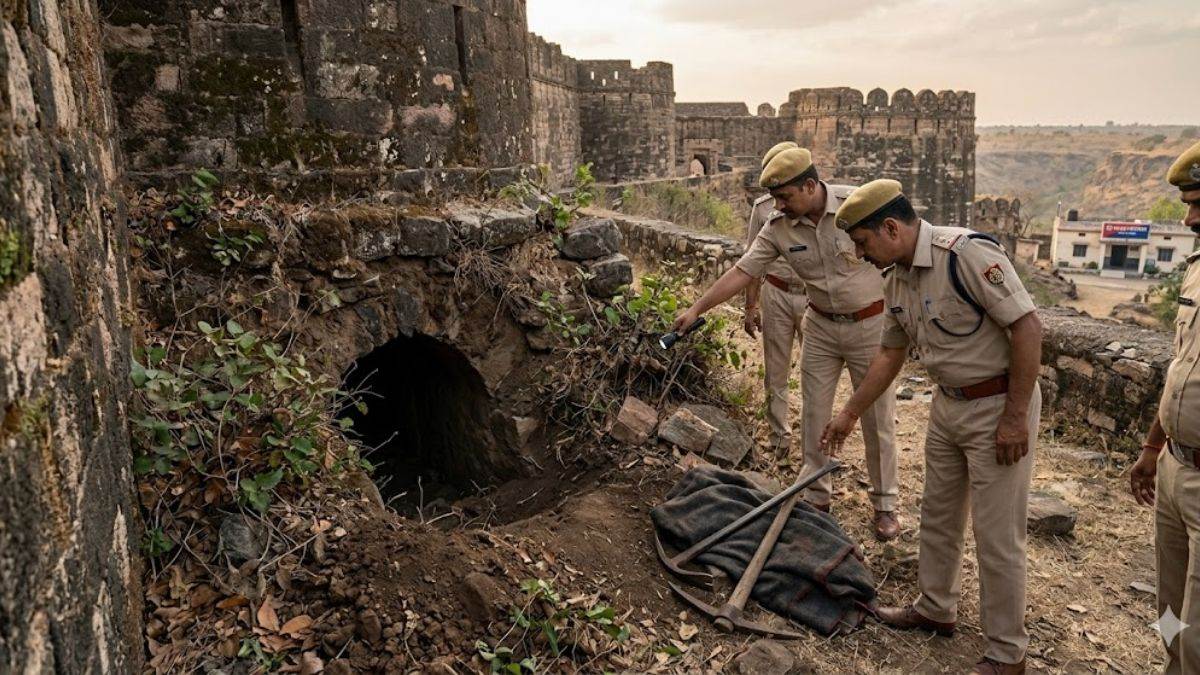 शिवपुरी में नरवर किले में खजाने की तलाश! पसर देवी मंदिर के पीछे खोदी 15 फीट लंबी सुरंग