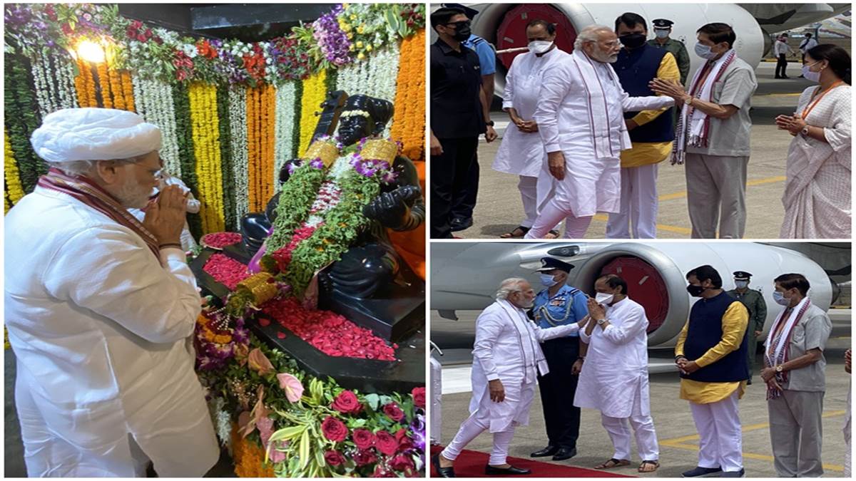 PM Modi Visit: महाराष्ट्र दौरे पर पीएम मोदी पुणे में संत तुकाराम मंदिर में  की पूजा मुंबई में सीएम उद्धव ठाकरे भी होंगे साथ - PM Modi received by  deputy cm Ajeet