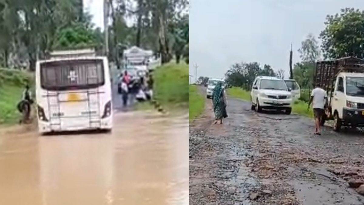 सीधी में लगातार बारिश से नदी-नाले उफान पर, बीच नदी में फंसी बस