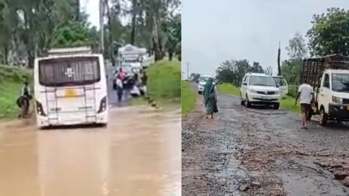 सीधी में लगातार बारिश से नदी-नाले उफान पर, बीच नदी में फंसी बस