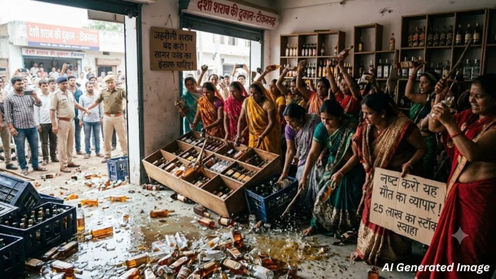 सागर जहरीली शराब कांड का असर: नाराज महिलाओं ने टीकमगढ़ में शराब की दुकान में तोड़-फोड़ की, 25 लाख रुपये का स्टॉक नष्ट किया