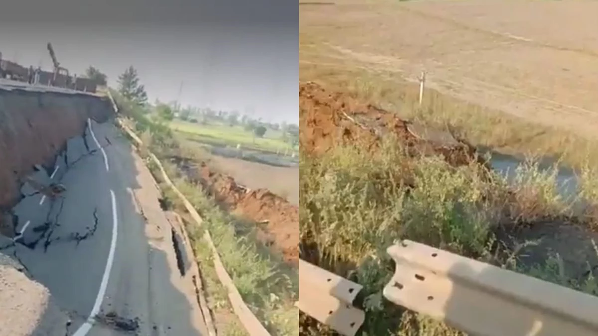 भोपाल में ईस्टर्न बाइपास पर हादसा: 100 मीटर सड़क धंसी, 20 फीट गड्ढा, भ्रष्टाचार के आरोप