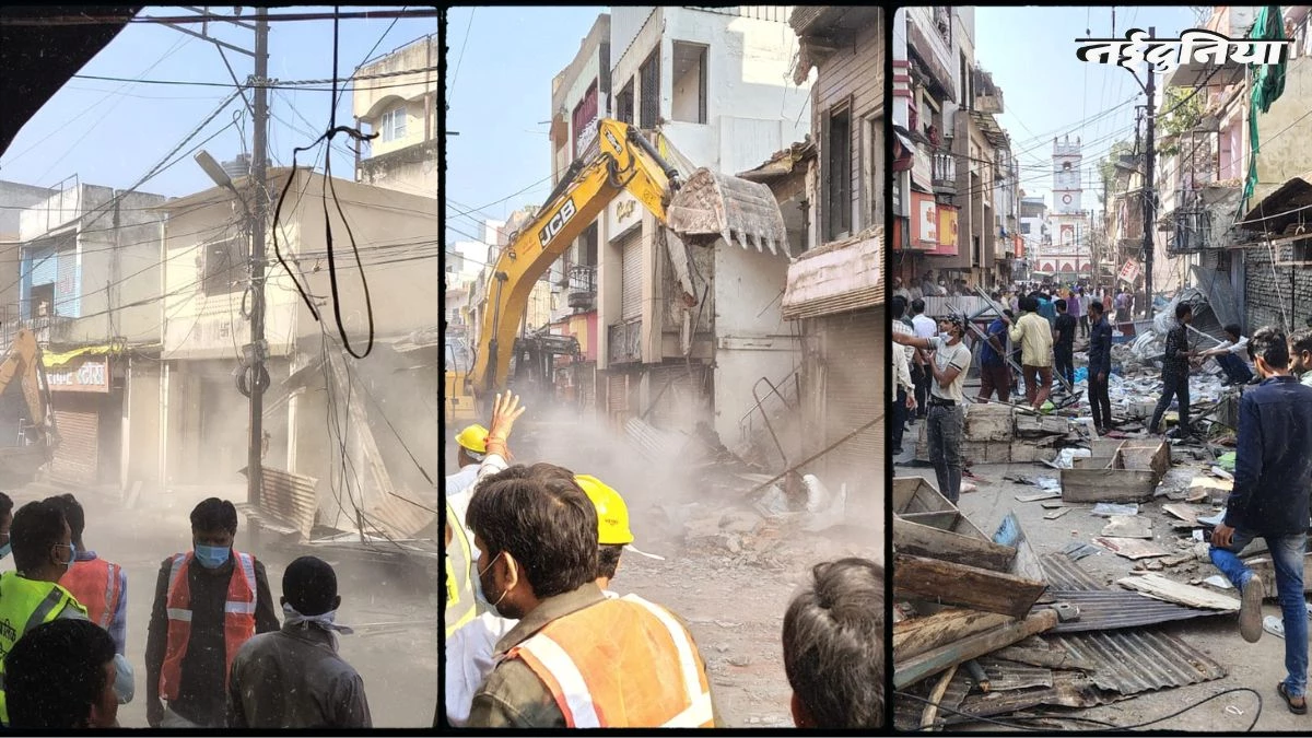 देवास में गरजा निगम का बुलडोजर, 63 भवनों के हिस्से हुए जमींदोज, जाम से अब मिलेगी निजात