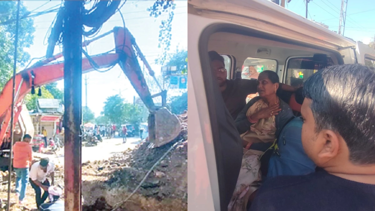 ग्वालियर में नगर निगम की लापरवाही: 8 करोड़ की नई सड़क को सीवर के लिए खोदा, मशीन की टक्कर से महिला घायल