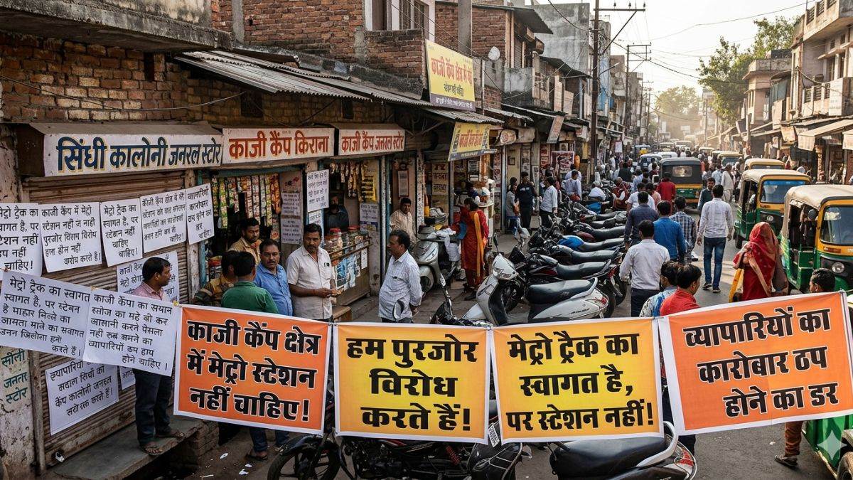 भोपाल में मेट्रो स्टेशन के खिलाफ दुकानों पर लगे पोस्टर, काजी कैंप के व्यापारियों ने खोला मोर्चा