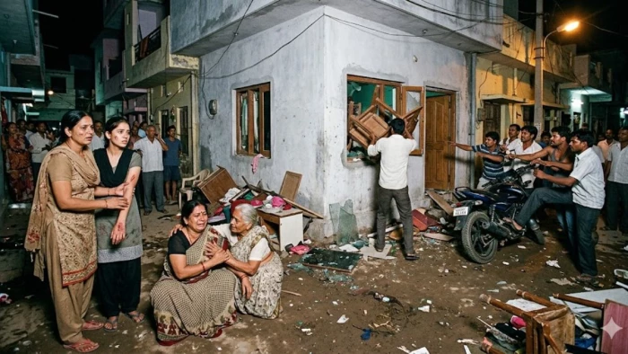 बदमाशों को बुलाकर पति-पत्नी पड़ोसी के घर में घुसे, महिलाओं के कपड़े फाड़े, मारपीट-तोड़फोड़ कर फरार