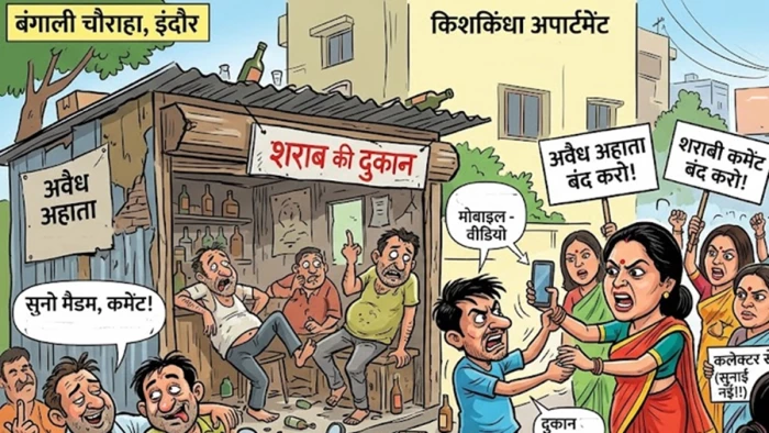 इंदौर में शराब दुकान के पास बने अवैध अहाते का वीडियो बनाने पहुंची महिलाओं से धक्का-मुक्की, मोबाइल भी छीना