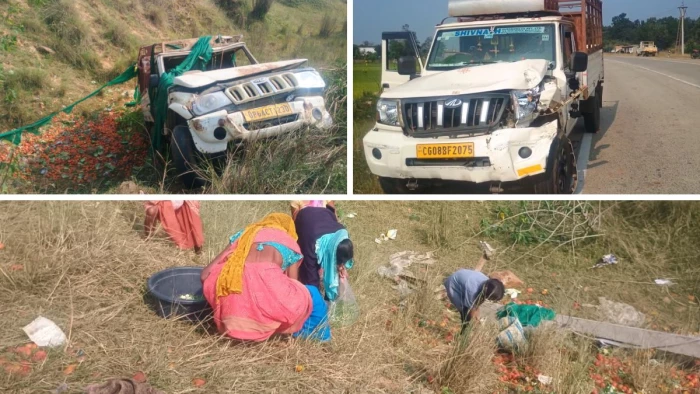 अंबिकापुर में सब्जी लोड कर जा रहे दो पिकअप दुर्घटनाग्रस्त, बिजली का खंबा टूटा, कई गांवों की बिजली गुल, सब्जियां उठा ले गए ग्रामीण
