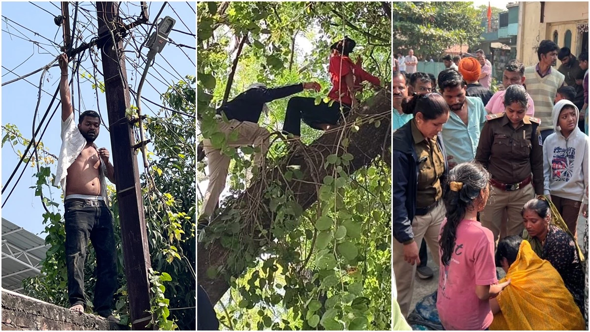 इंदौर में अवैध मकानों को हटाने के दौरान हंगामा, युवक ने पकड़ा बिजली का तार; युवती चढ़ी पेड़ पर