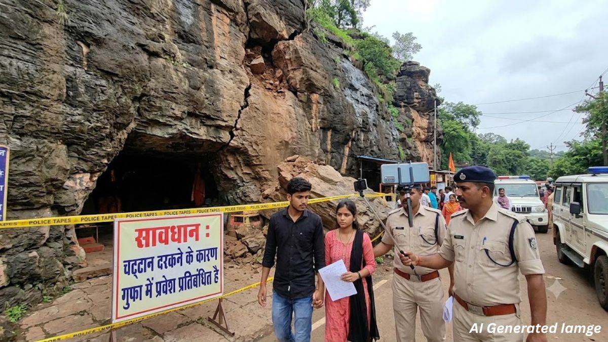गुना में केदारनाथ मंदिर गुफा में चट्टान दरकने से लगा है प्रवेश पर प्रतिबंध, वहीं बना रहे थे रील, युवक-युवती पर एफआईआर