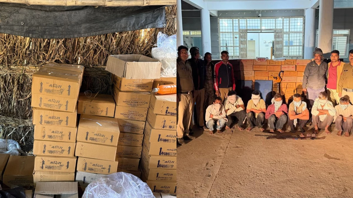 मुरैना के बीहड़ में नकली शराब प्लांट का भंडाफोड़, 600 लीटर स्प्रिट, राइफल और चार कारतूस बरामद