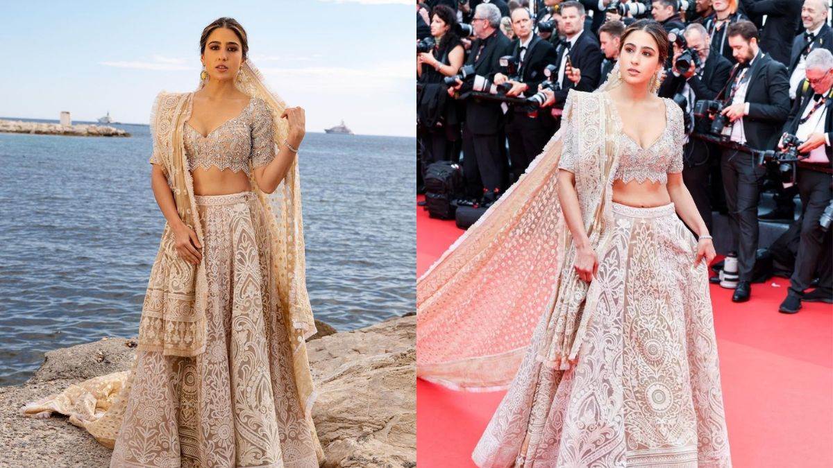 Cannes 2023: सारा अली खान का कान्स फिल्म फेस्टिवल में डेब्यू रेड कारपेट पर  ब्राइडल लुक में लूटी लाइमलाइट - Cannes 2023 Sara Ali Khan debuts at Cannes  Film Festival become limelight