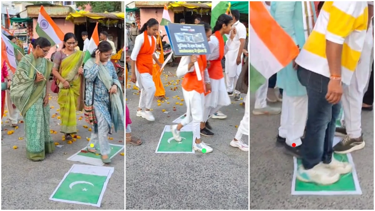 In Shajapur, people came out on the ground, trampling the Pakistani flags on the ground in the tricolor journey