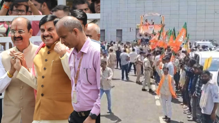 इंदौर पहुंचे बीजेपी के राष्ट्रीय अध्यक्ष नितिन नवीन के स्वागत में समर्थकों की जुटी भारी भीड़, एयरपोर्ट पर सूची में नाम देखकर नेताओं को मिला प्रवेश