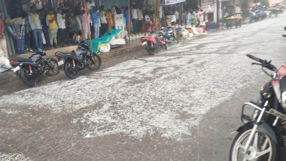 Betul News: बैतूल जिले के दामजीपुरा क्षेत्र में बरसे ओले, सफेद हो गई सड़क