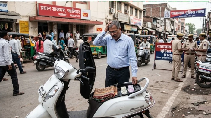 ग्वालियर में कारोबारी की एक्टिवा ट्रैफिक थाने ले गई पुलिस, डिक्की से गायब मिले एक लाख रुपये