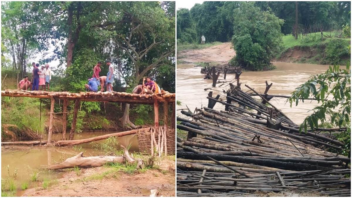 Kanker: श्रमदान कर नेलडोडा नाला में बना बांस बल्ली का अस्थाई पुल बहा, दर्जनों गांव टापू में तब्दील