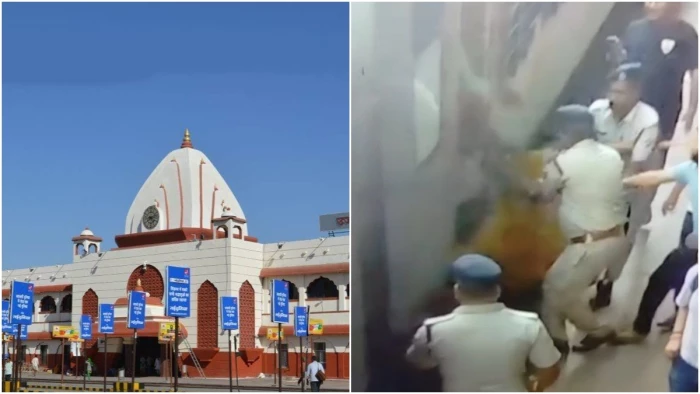 उज्जैन रेलवे स्टेशन पर चलती ट्रेन में चढ़ने की कोशिश में फिसली महिला, आरपीएफ जवानों ने बचाया