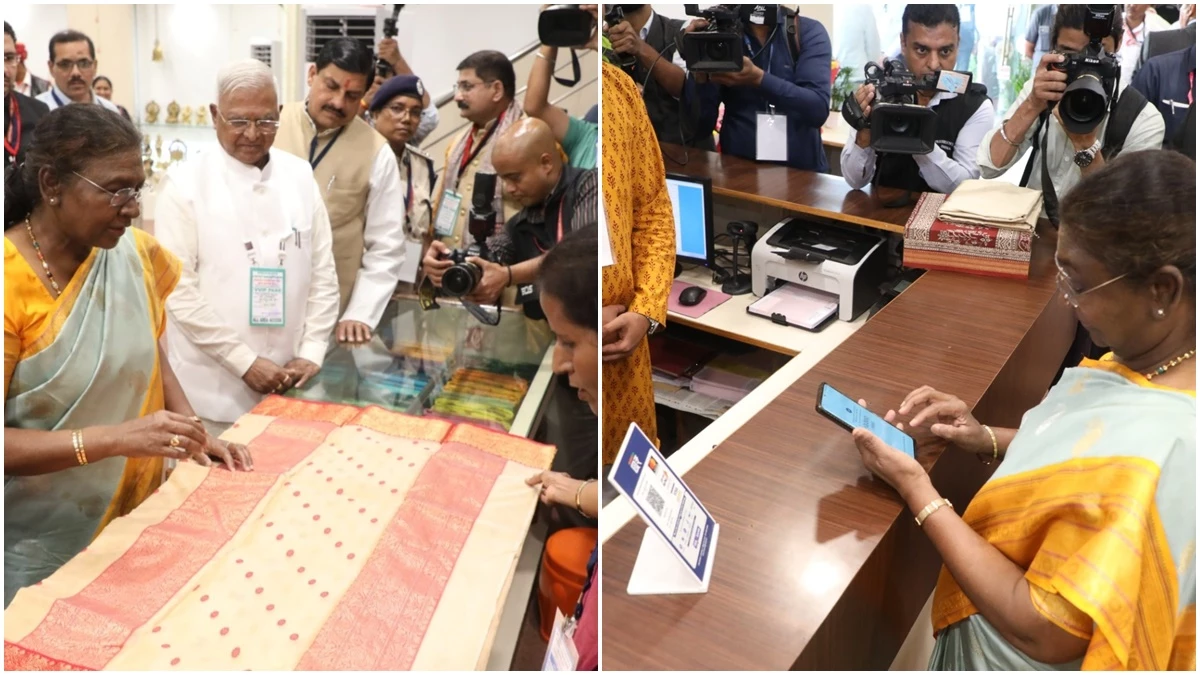 इंदौर में राष्ट्रपति द्रौपदी मुर्मु ने खरीदी चंदेरी और महेश्वरी साड़ियां, यूपीआई से किया पेमेंट, मिला डिस्काउंट