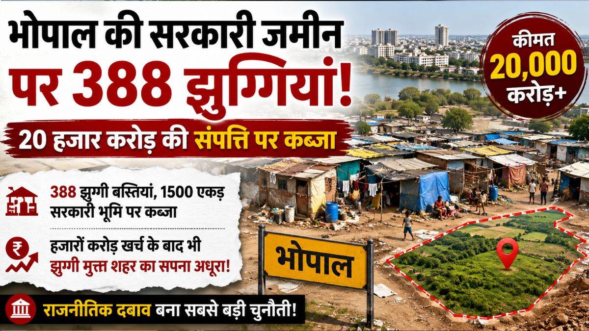 भोपाल में 388 झुग्गियों का 20 हजार करोड़ रुपये की सरकारी जमीन पर कब्जा, खाली कराने में छूट रहे प्रशासन के पसीने