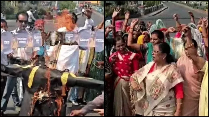कांग्रेस ने महापौर को बताया 'मित्रासुर', रीगल चौराहे पर फूंका पुतला, नेता प्रतिपक्ष ने कहा- काम साबित करें या दें इस्तीफा