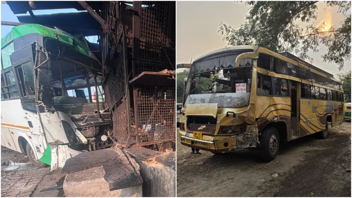 इंदौर में बस ने अचानक लिया यू-टर्न तो सामने से आ रही चार्टर्ड बस ढाबे में घुसी, ड्राइवर गिरफ्तार