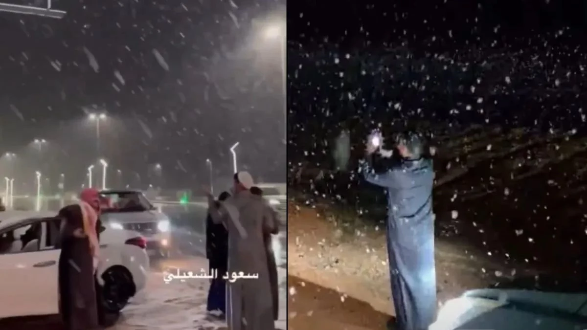 रेगिस्तान बना स्विट्जरलैंड! सऊदी अरब की रेत पर बिछी बर्फ की सफेद चादर, वीडियो ने किया पूरी दुनिया को हैरान