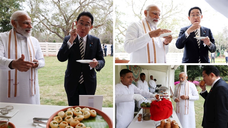 Delhi: जापानी पीएम फुमियो किशिदा ने पीएम मोदी के साथ खाये गोलगप्पे, बुद्ध  जयंती पार्क में जायके के साथ राजनीति - PM Modi and PM kishida discussed  India japan ties while ...