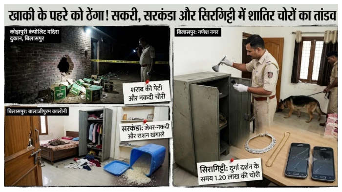 खाकी के पहरे को ठेंगा, सकरी में शराब की पेटियां और सरकंडा-सिरगिट्टी में जेवर-नकदी ले उड़े शातिर चोर