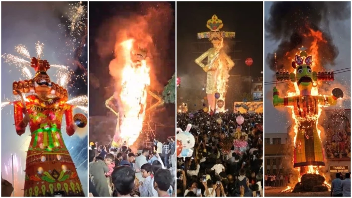 Ravan Dahan in MP: आतिशबाजी के धमाकों के बीच प्रदेश भर में जला अहंकार का रावण, जय श्रीराम का नारा गूंजा