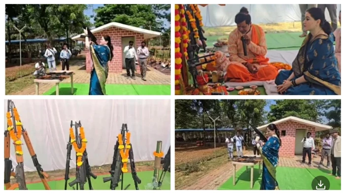 राजनांदगांव में SP अंकिता शर्मा ने हर्ष फायर कर की शस्त्र पूजा, वीडियो वायरल