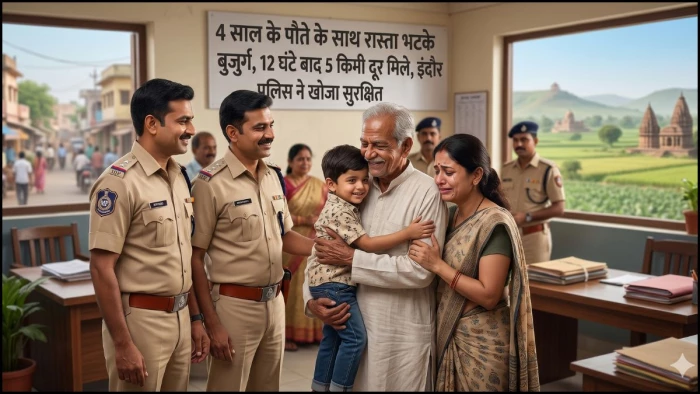 4 साल के पौते के साथ रास्ता भटके बुजुर्ग, 12 घंटे बाद 5 किमी दूर मिले, इंदौर पुलिस ने खोजा सुरक्षित